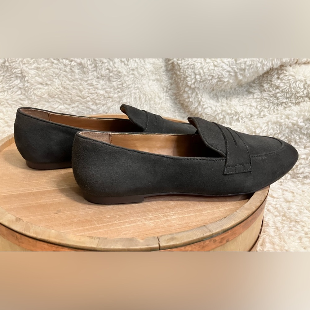 J. Crew Black Suede Leather Penny Loafers Flat Slip-on Size 6.5 - Picture 5 of 10